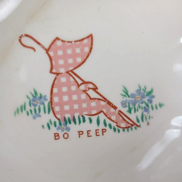 VTG Child Porcelain Warming Bowl w Reservoir Colonial Plate USA Little Bo Peep - Picture 2 of 13